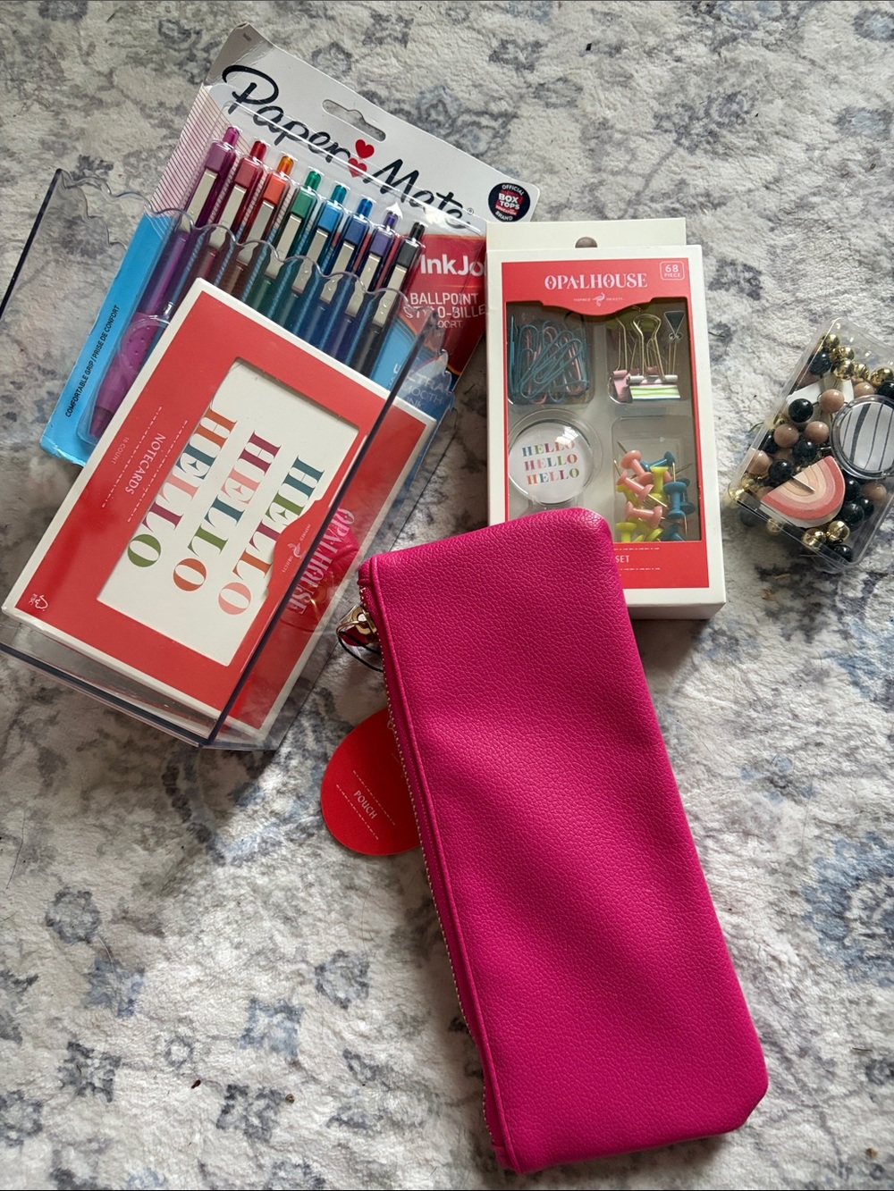 Paper Mate Multicolor Gel Pen Set with Hot Pink Pouch and other item bundle